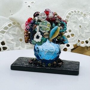 Unique Handmade “Crystal Pot” of Beaded Flowers.